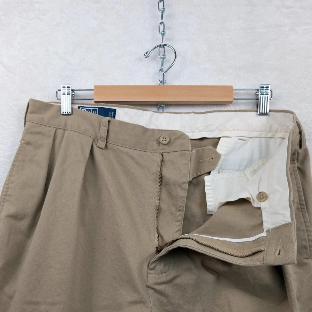 VTG Polo Ralph Lauren Andrew Pants Mens 37x30 Tan Straight Leg Pleated Chino 90s